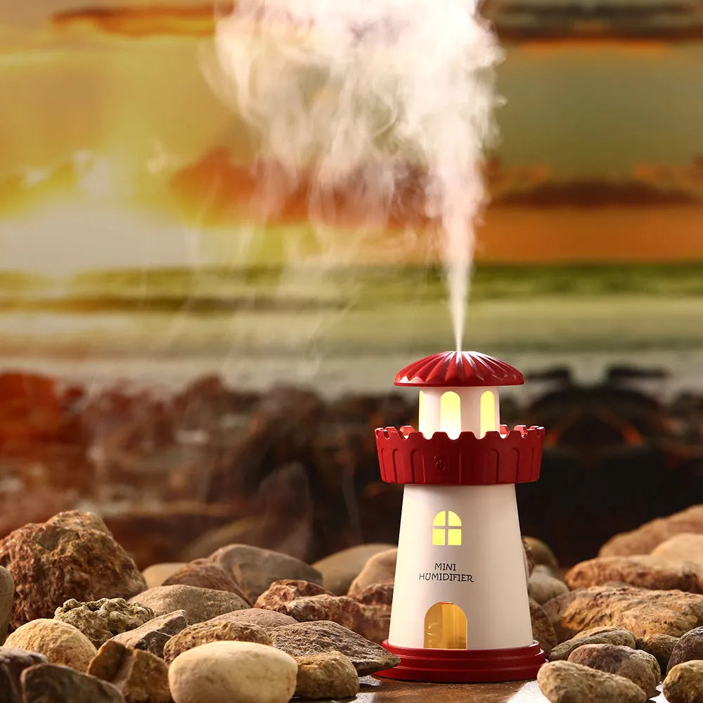 Lighthouse humidifier mini USB ultrasonic night light green ABS PP silicone 80x80x143mm