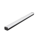 Black battery-powered LED strip light with motion sensor for cabinet or staircase installation.