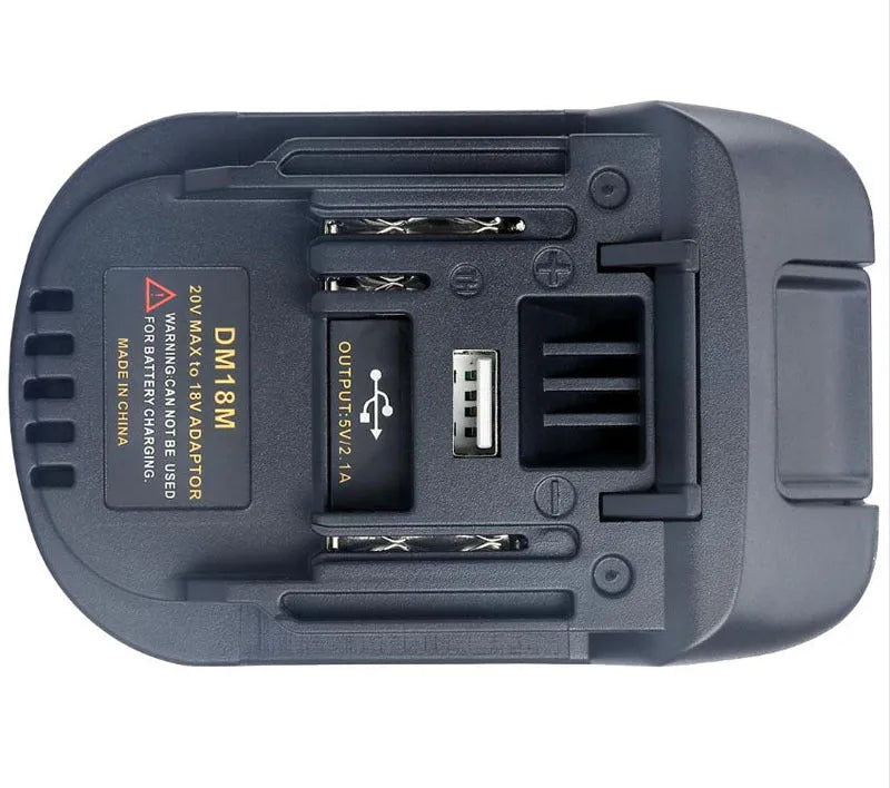 Black Milwaukee to Makita battery power adaptor converter for DM18M and H99F models