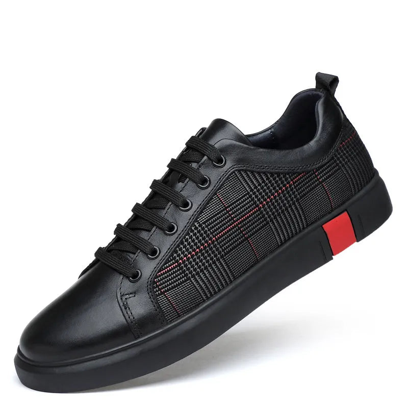 SOLEY genuine leather lace-up sneakers for men, soft touch upper, rubber outsole, side view