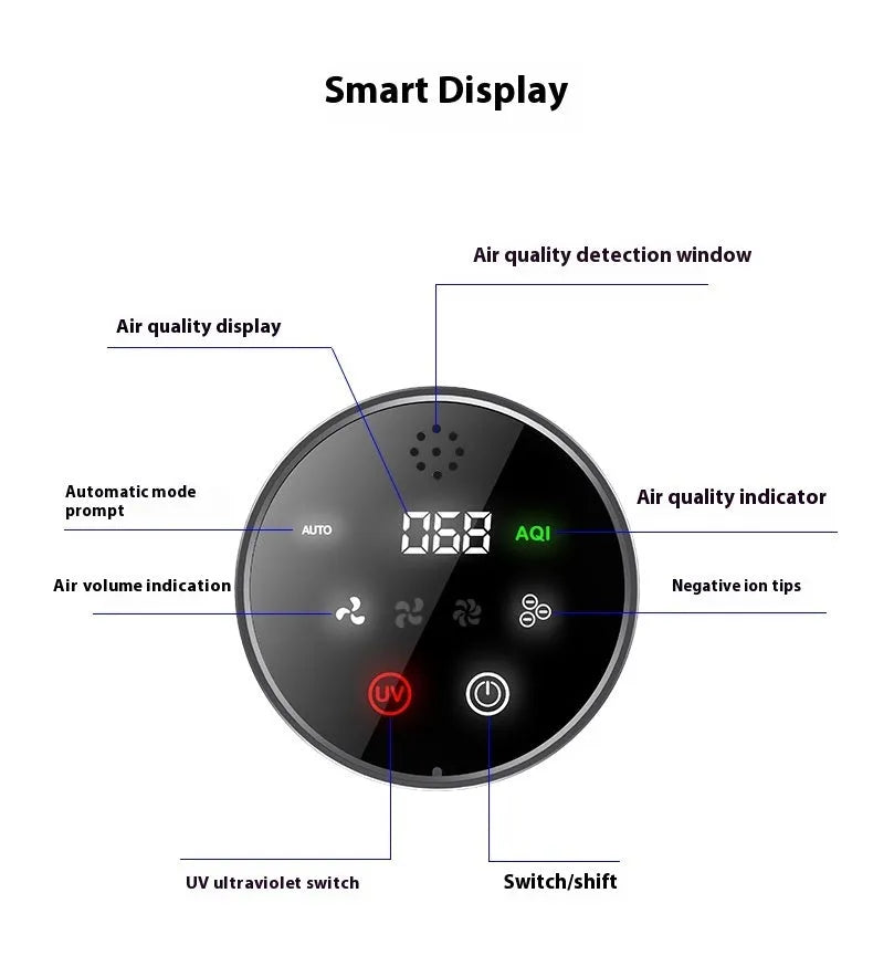Black USB car air purifier with negative ion technology measuring 187mm tall