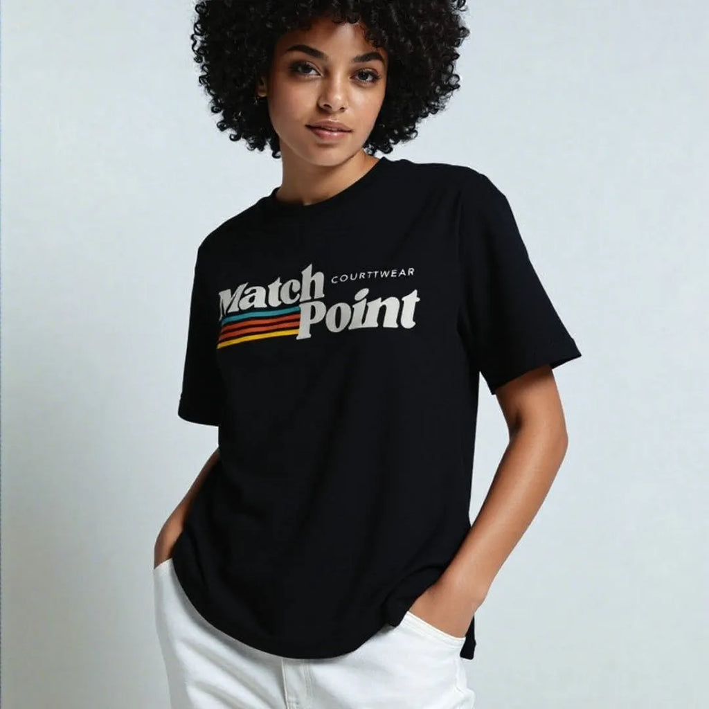Black men's t-shirt with a 3D digital print pattern on the front, featuring short sleeves and a round neck.