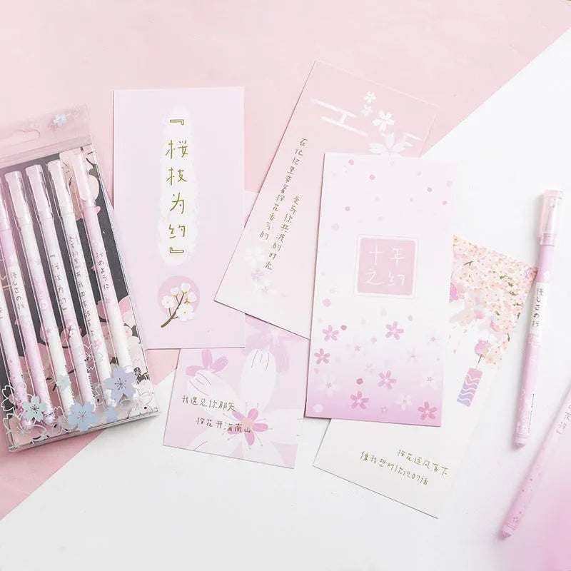 Six black Sakura gel pens with 0.5mm needle tube refills and pull-out design