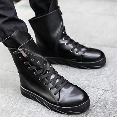 Women's Martin boots with cloth upper, round toe, side zipper, black white colour