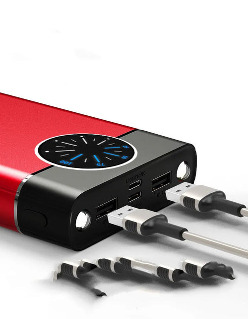 20000mAh alloy fast charging power bank in black, red, and blue colours with LED flashlight