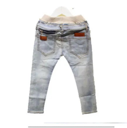 Boys casual denim harem pants with stripe pattern and elasticated waistband