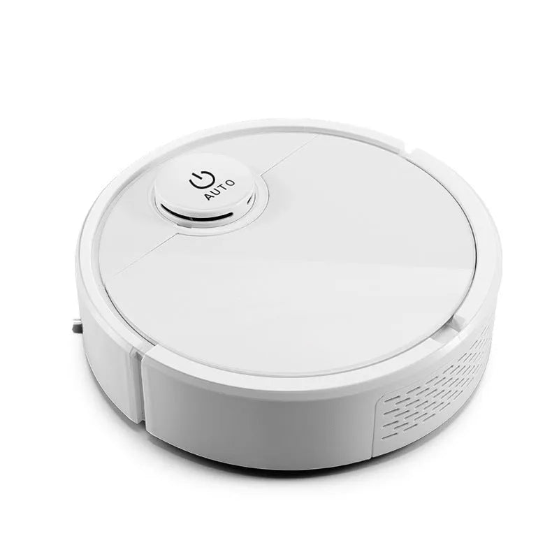 Automatic sweeping robot with 28cm diameter on a hardwood floor.