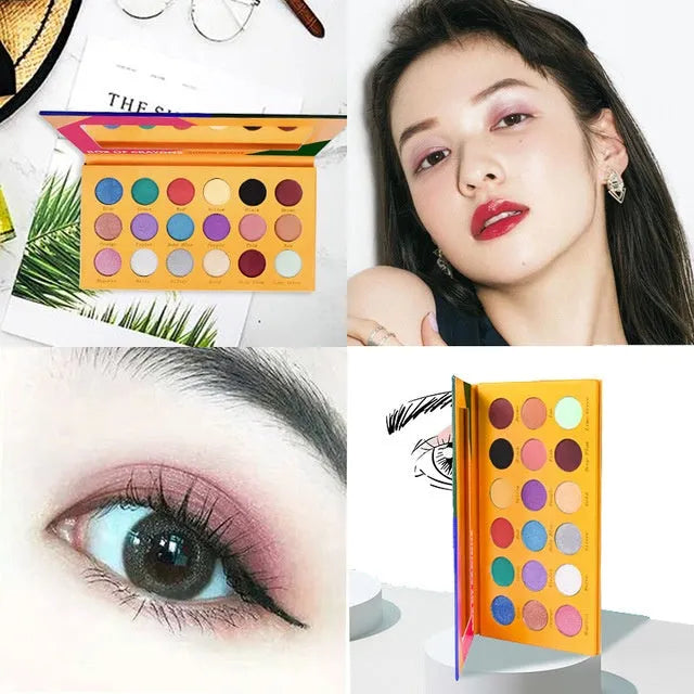 18 colour eyeshadow palette with matte and shimmer finishes in a compact case