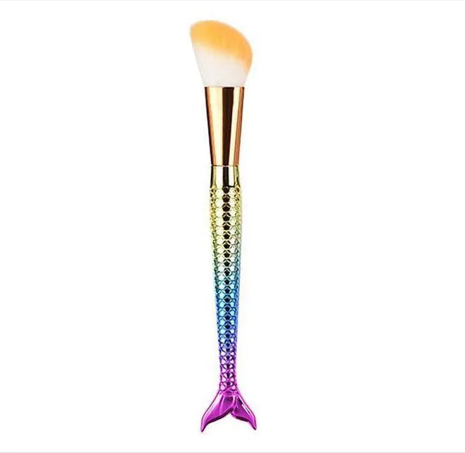 Mermaid makeup brush set of 10 pieces with multicolor nylon bristle brushes for powder eyeshadow