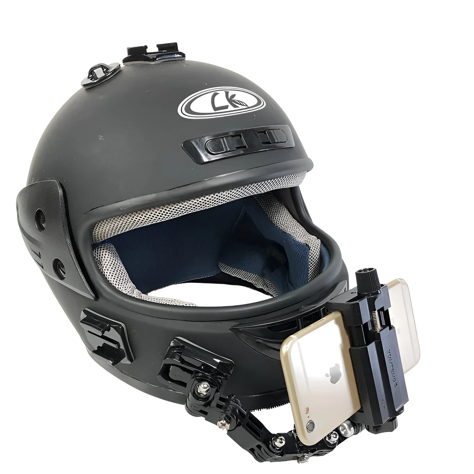 Black ABS stainless steel camera bracket for motorcycle helmet mobile phone holder