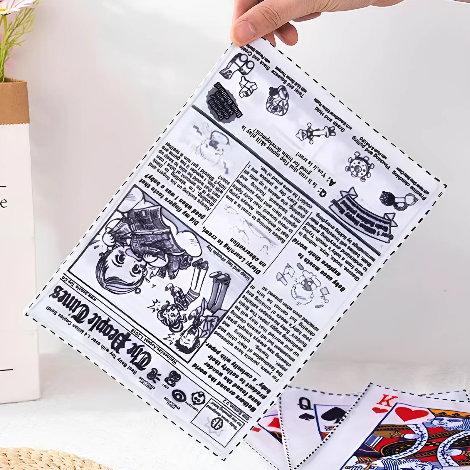 Tear-resistant squeaking dog toy shaped like a newspaper or playing card for corgi and puppy chew play.