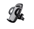 Black ABS plastic car air vent phone holder with adjustable gooseneck arm and universal phone clamp