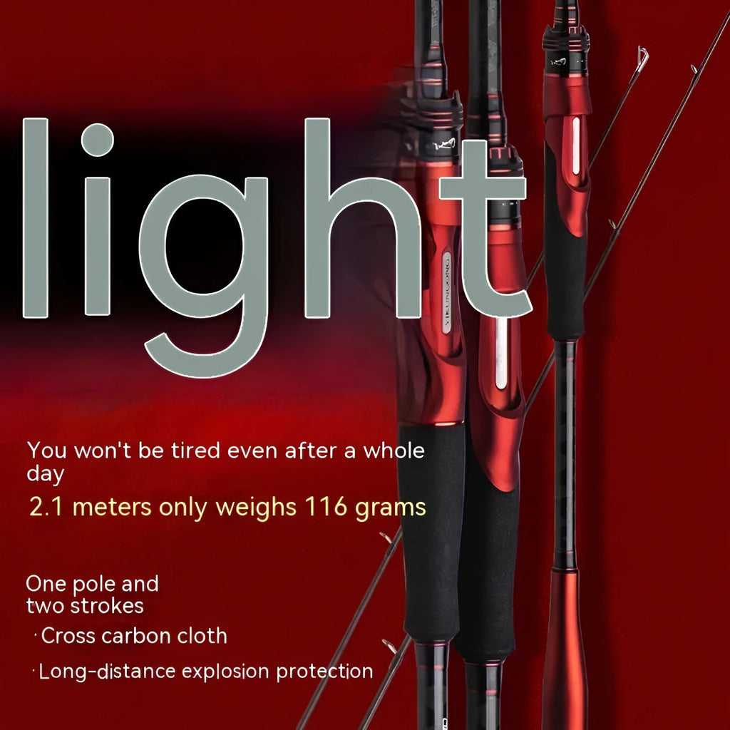 Carbon ultralight fishing rod showing straight handle and pikestaff style options in two different lengths