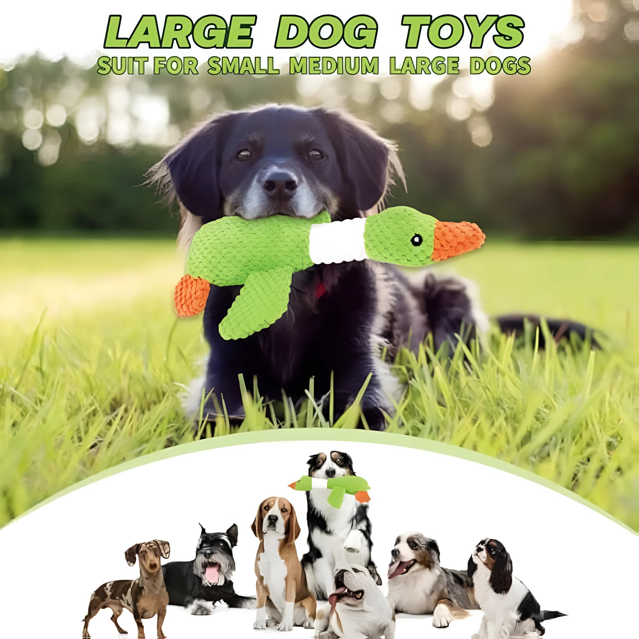Blue duck-shaped dog plush toy with squeakers for large breed dogs