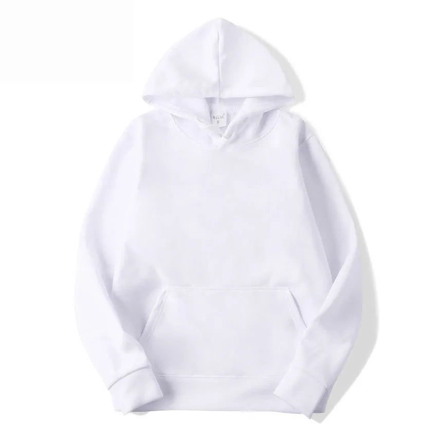 Solid colour unisex cotton blend pullover hoodie with a hood and long sleeves.