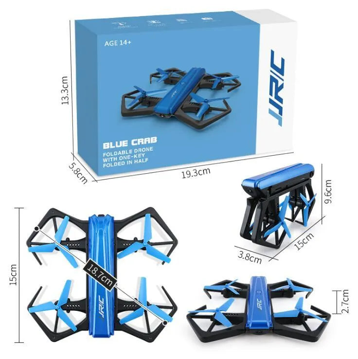 JJRC H43WH folding aerial UAV drone with black plastic body and four arms, showing compact folded shape
