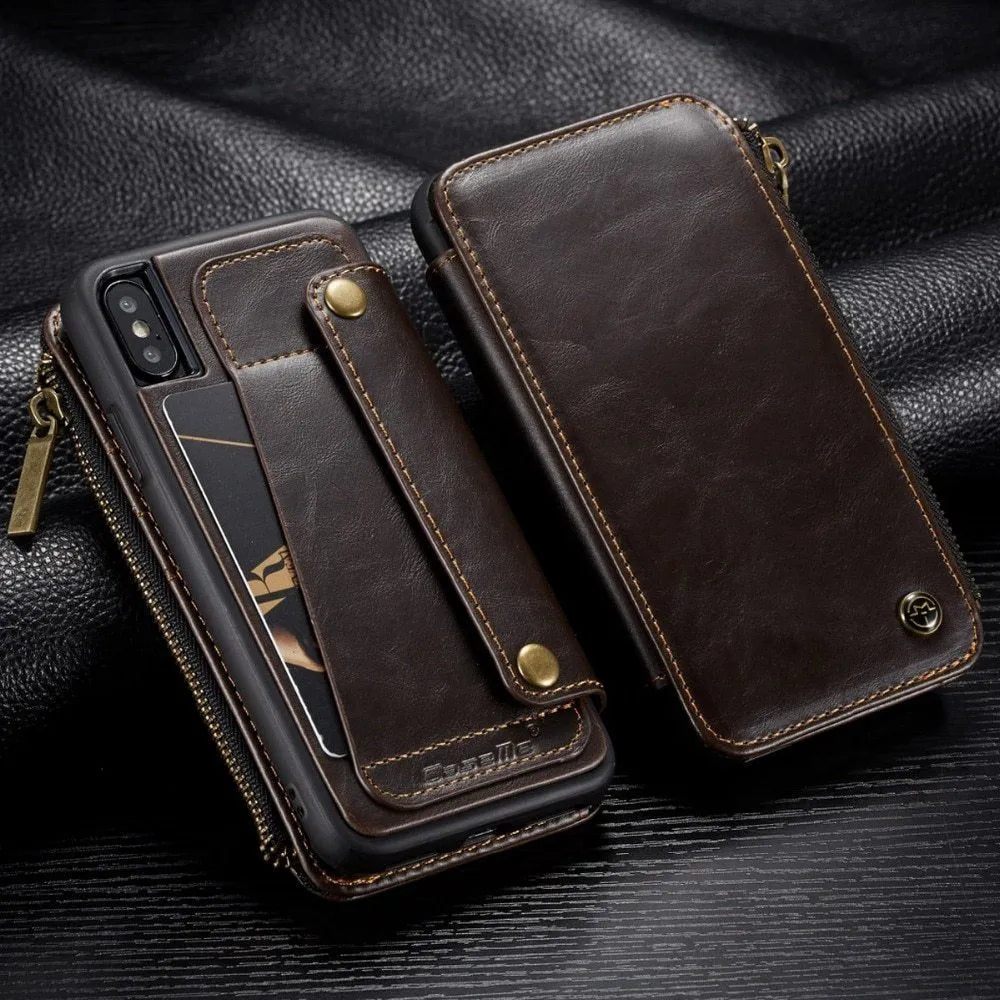 Samsung Note9 leather flip phone case in black, brown, and red colour options showing flip cover design