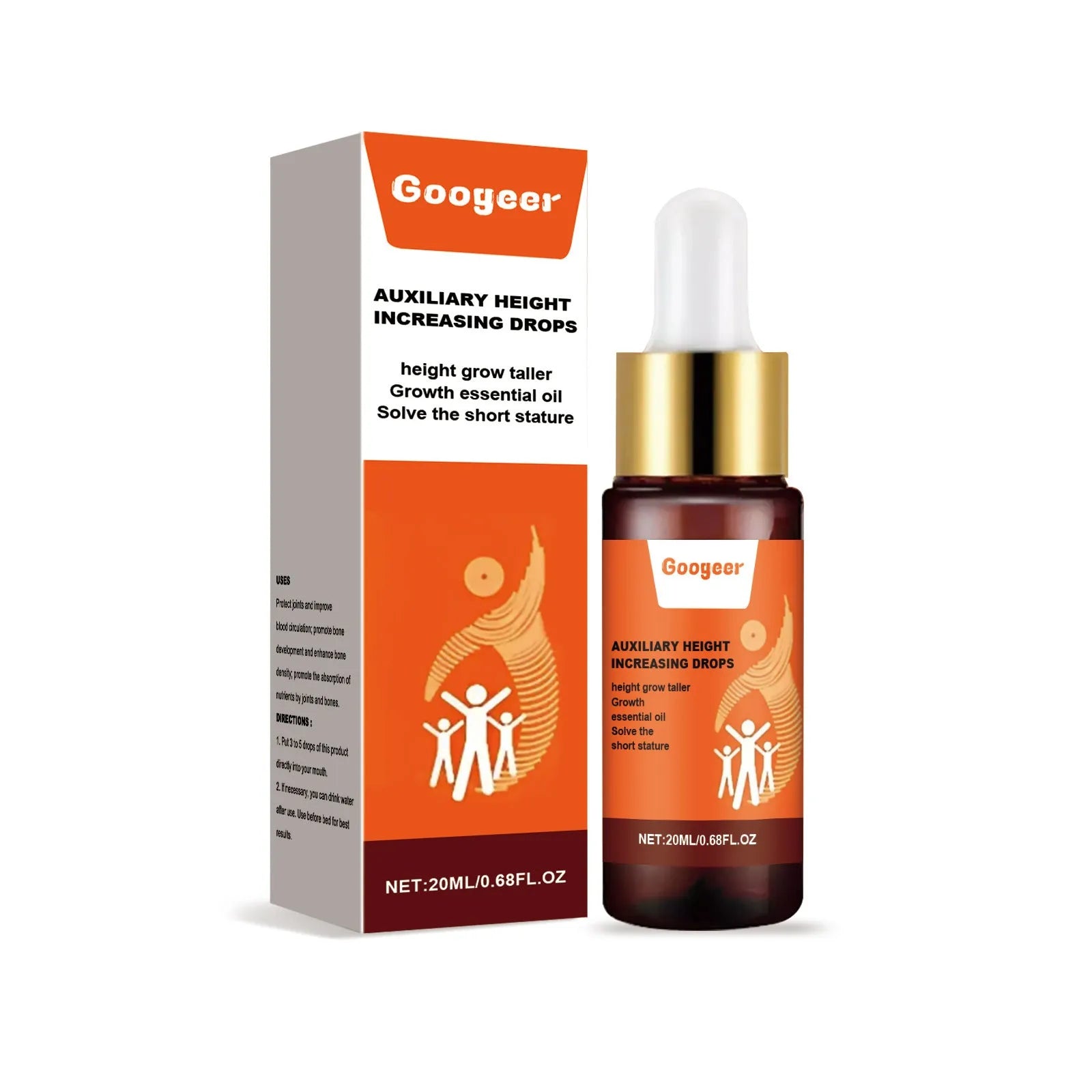 Googeer 20ml height increasing drops bottle with dropper containing peppermint extract and vitamin B1