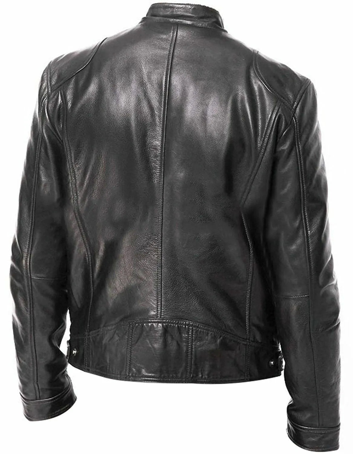 PU leather jacket slim fit zipper front in Black for men