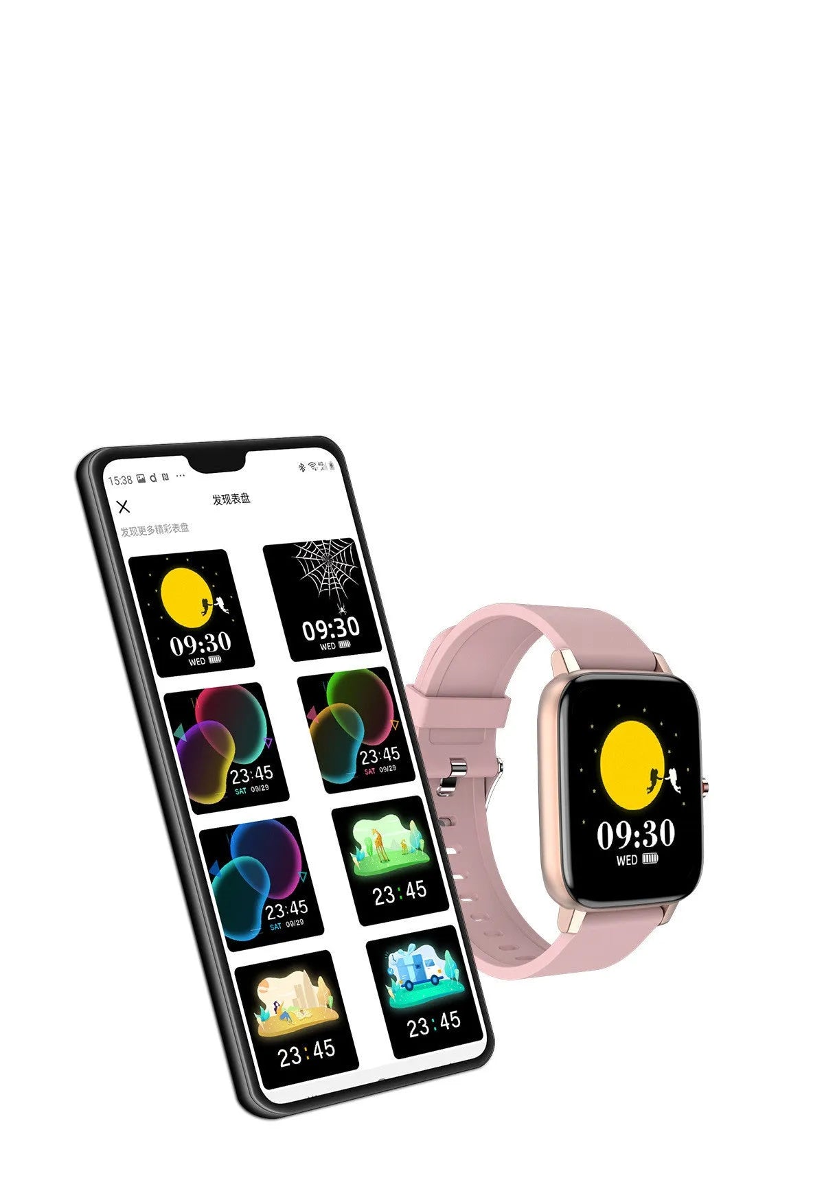 H80 black smart watch with spherical glass screen showing heart rate and time on a silicone strap
