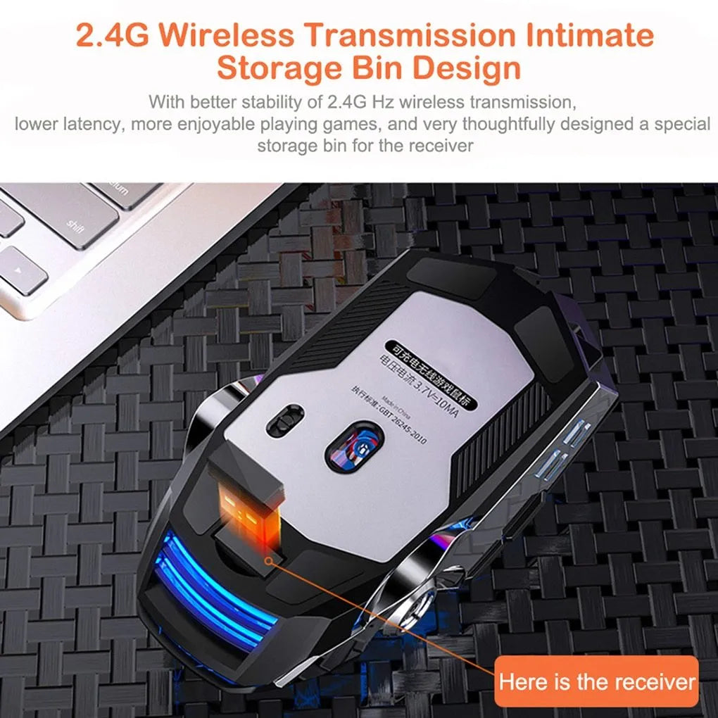 Silver Eagle A7 silent rechargeable wireless mouse in black frosted finish with electroplated double-wing flanks