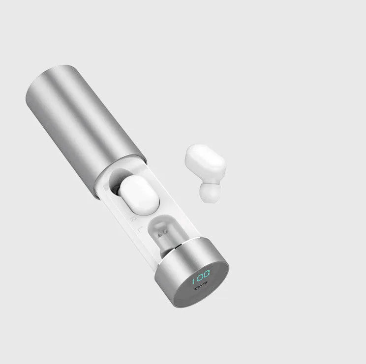 Cylinder earphone TW-A6 with charging case in black, gold, and white colours