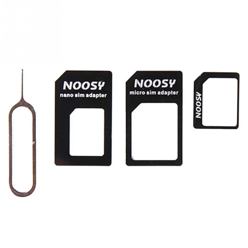 Three-piece SIM card kit with removal tool and adapter frames in black and white colour options