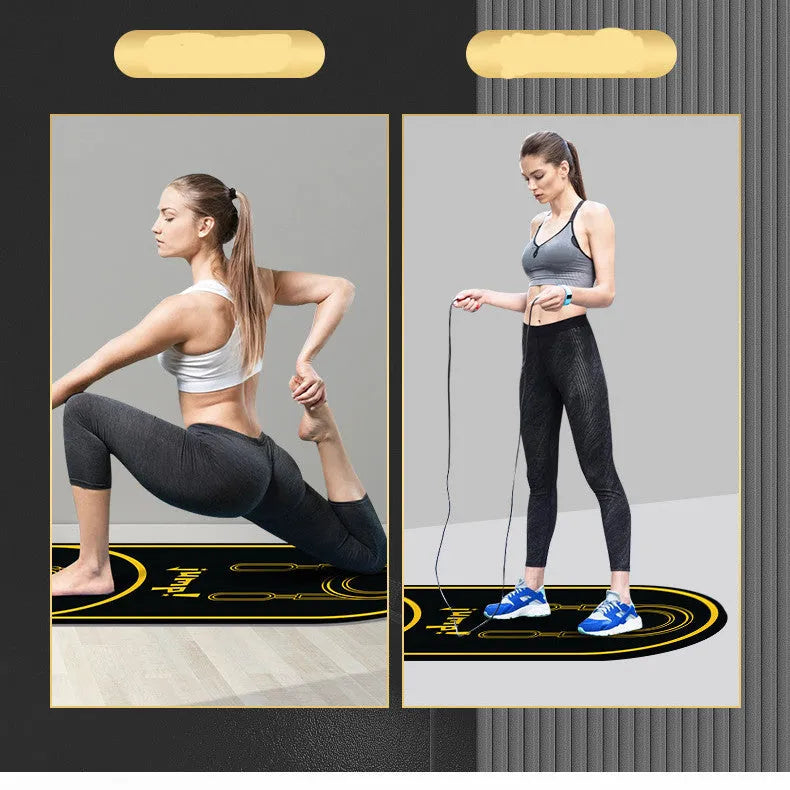 A black faux leather yoga mat showing its textured non-slip surface and 6mm thickness edge.