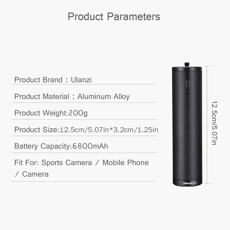 Black aluminium alloy portable power bank with a carry handle, showing compact size