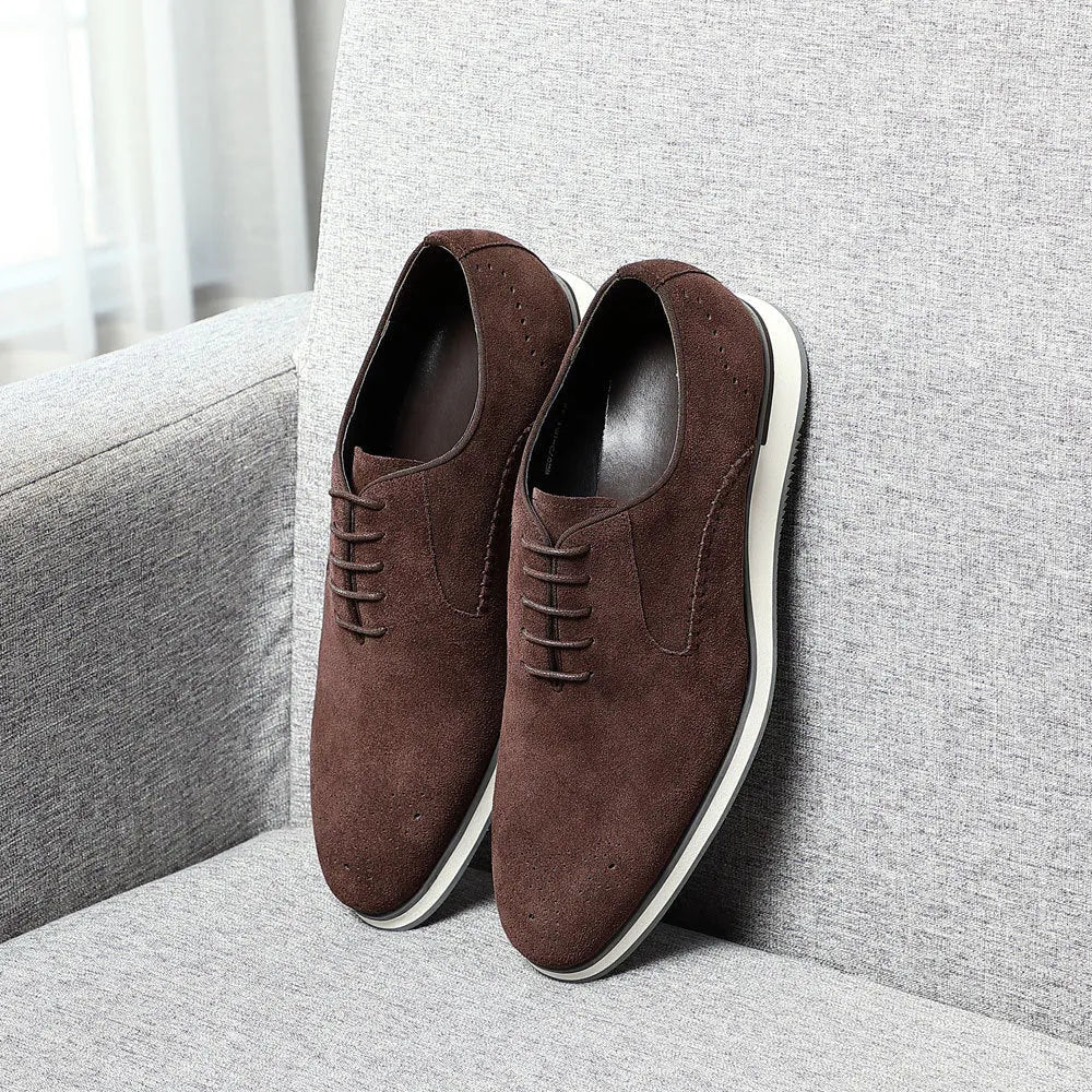 Mens black cowhide leather formal round toe low top shoes with rubber sole