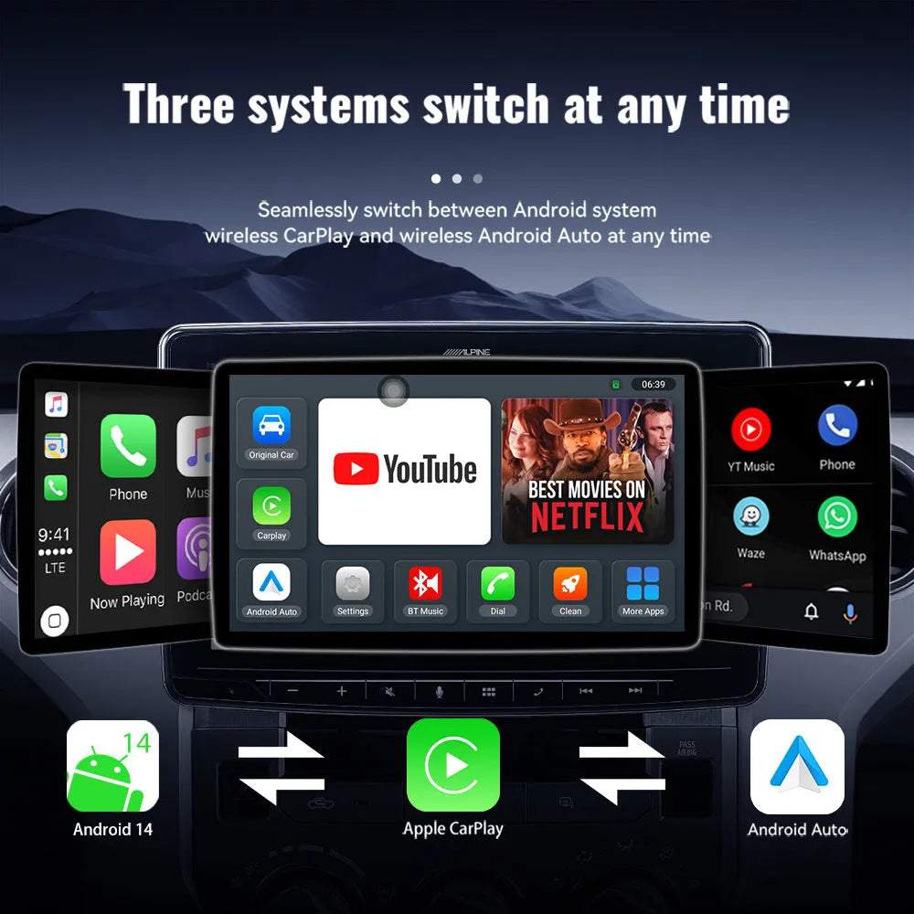 Black plastic wireless CarPlay box with TYPE-C and TF interfaces for car display integration