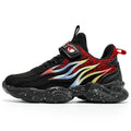 Boys' sneakers in mesh and textile with anti-slip rubber sole, shown in beige, black gold, and black red colour options.