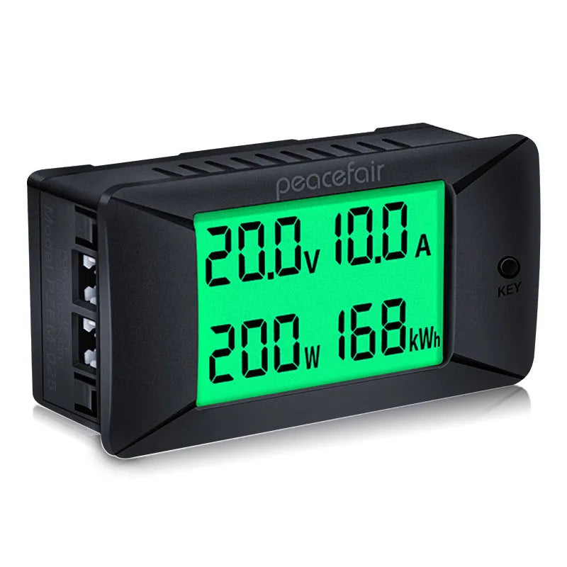 DC digital display voltmeter and ammeter panel meter with wiring on a white background