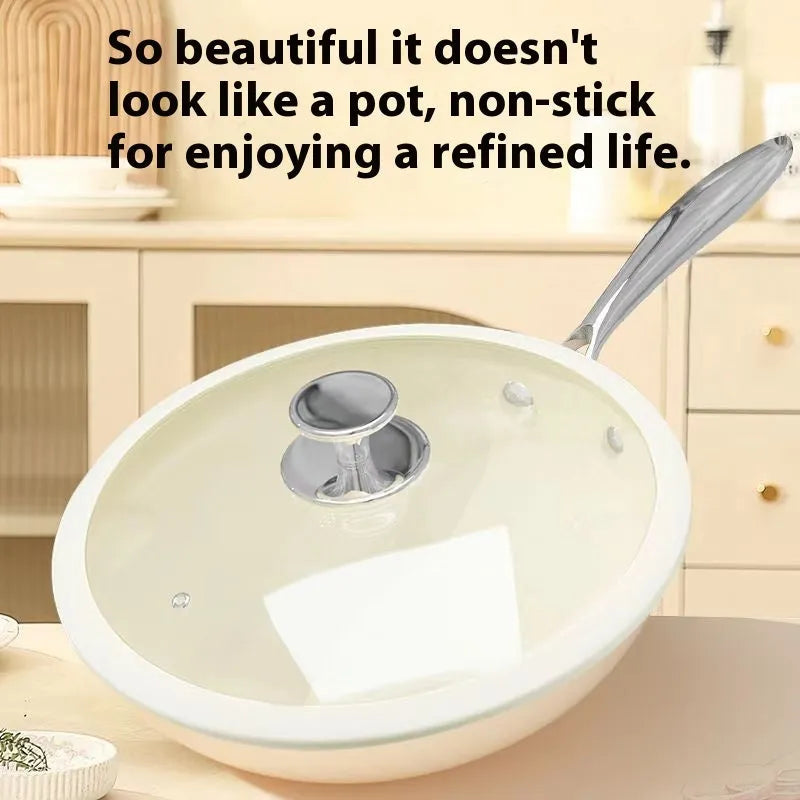 28cm household pebble ceramic non-stick stir fry pan with stainless steel glass lid