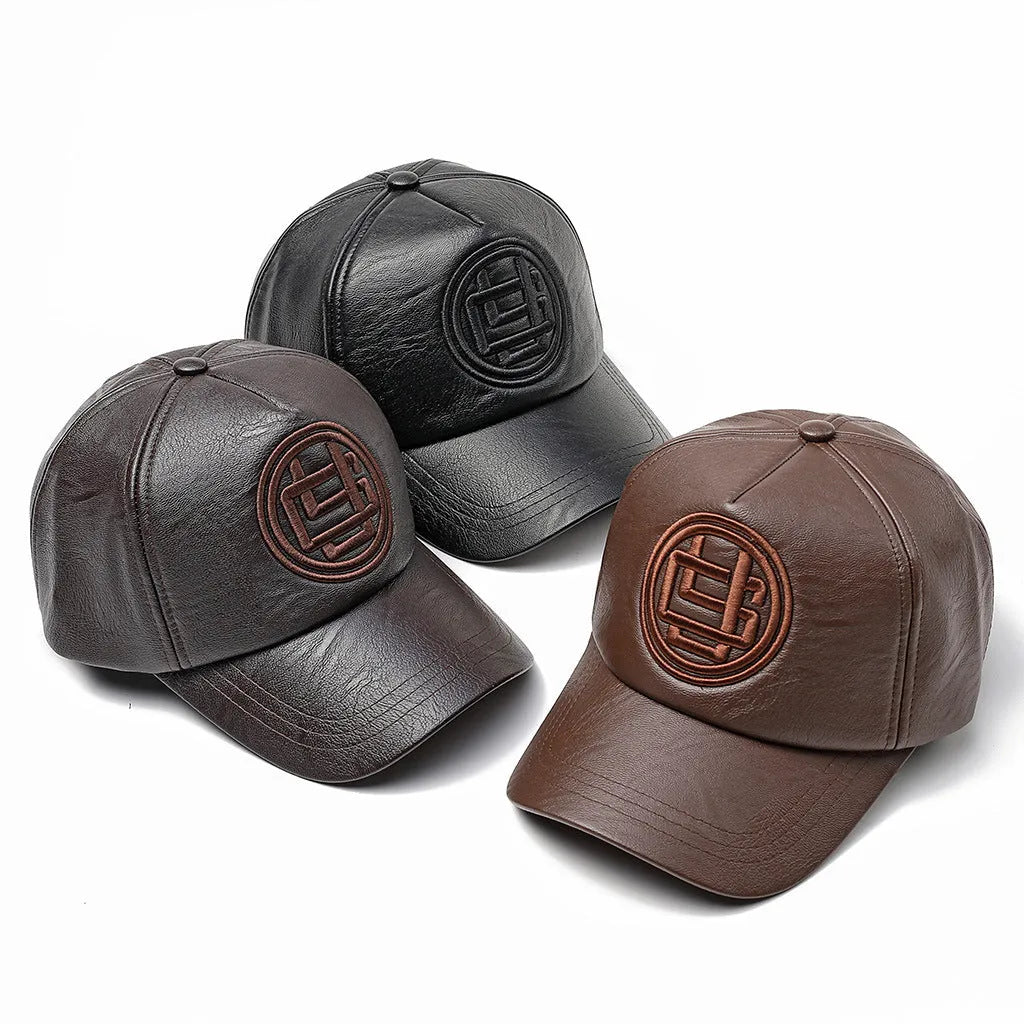 Adjustable imitation leather peaked cap in three colours black dark coffee light coffee for spring autumn winter