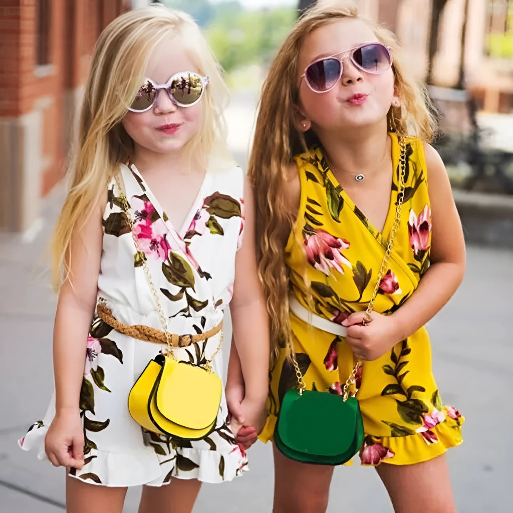 Cotton floral two-piece summer outfit for baby girl in white or yellow, Asian sizes 90-130cm