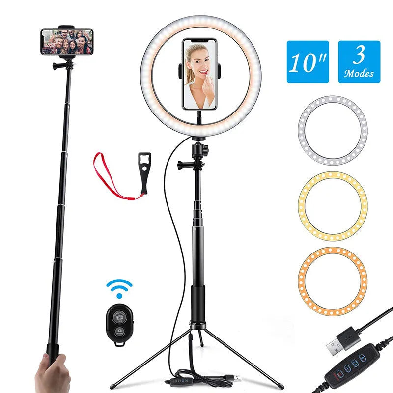 Black aluminium alloy selfie stick tripod compatible with iPhone in extended and collapsed positions