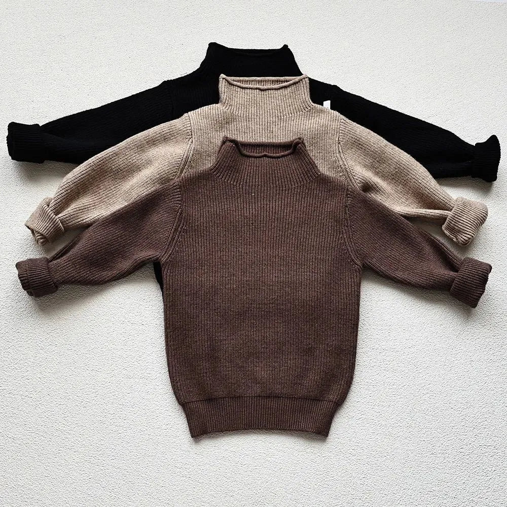 Autumn kids sweater turtleneck pullover in beige – wool blend fabric for boys ages 12 months to 6 years