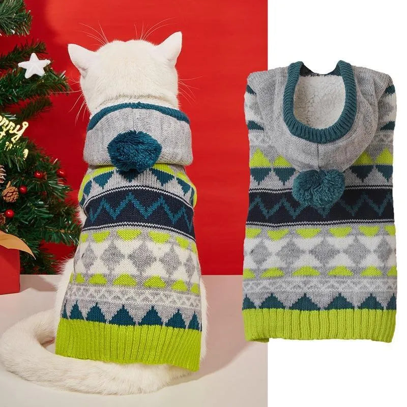 Diamond pattern pet sweater for dogs in blue, green, or pink acrylic knit