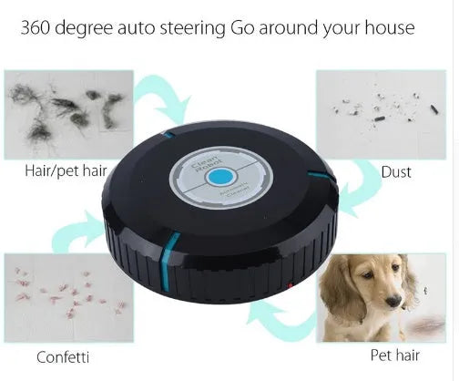 Black auto cleaner robot with microfiber mop on hard floor
