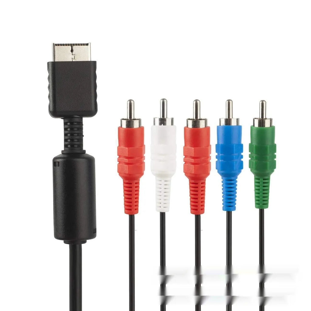 Black 1.8m nickel plated AV component cable with red green blue video and red white audio RCA plugs for PS2 PS3