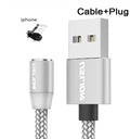 USLION magnetic data cable with aluminium ends, shown in black, connecting to a smartphone charging port.
