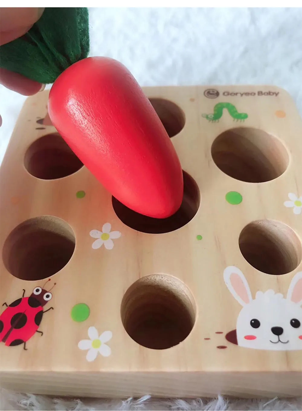 Harvest carrots coloured wooden educational toy for toddlers aged 2-4 years, made from pine wood.