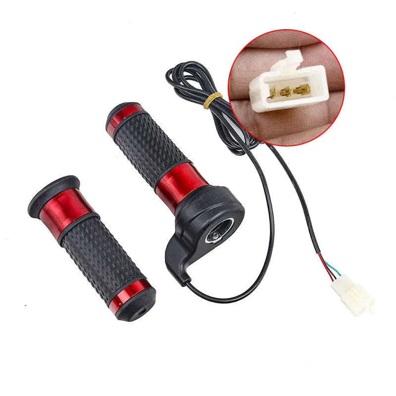 Three-speed rotating accelerator handle for electric three-wheel car modification, with integrated speaker, in red plastic finish.