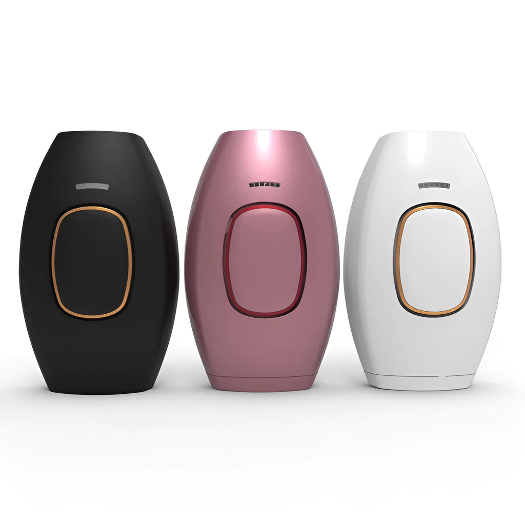 Home laser hair removal instrument in black with pulsed light technology, 124x83x48.5mm size