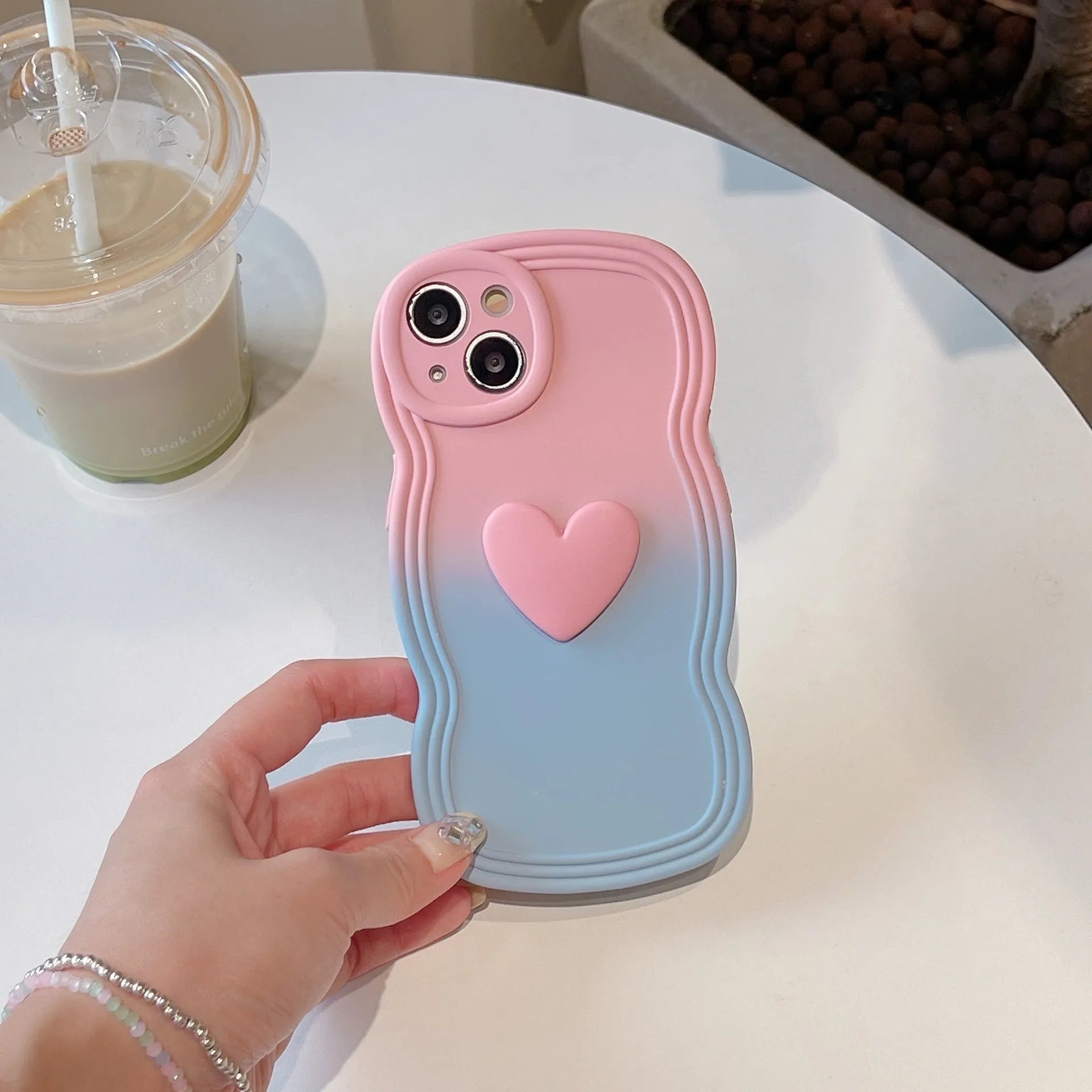 Three-dimensional love gradient wavy edge liquid silicone phone case in red and black, anti-fingerprint, for iPhone 11-14 Pro Max