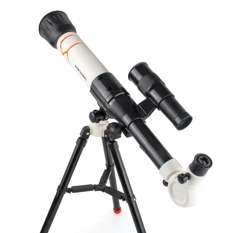 White plastic astronomical telescope with tripod for beginner stargazing, compatible with iPhone models