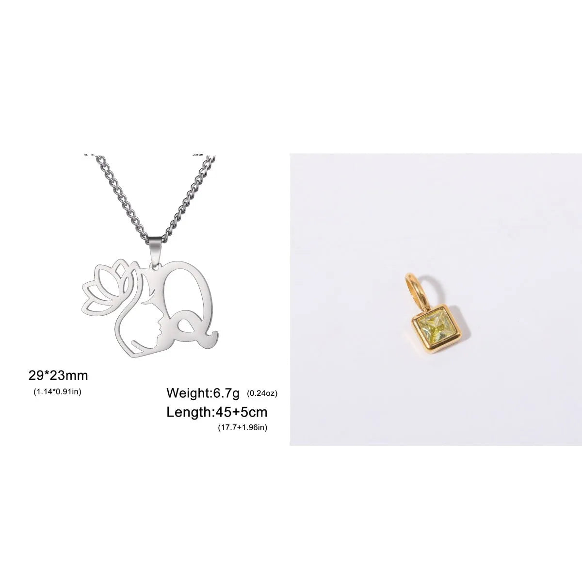 Gold electroplated stainless steel necklace with a cross chain and a letter 'A' pendant on a white background.