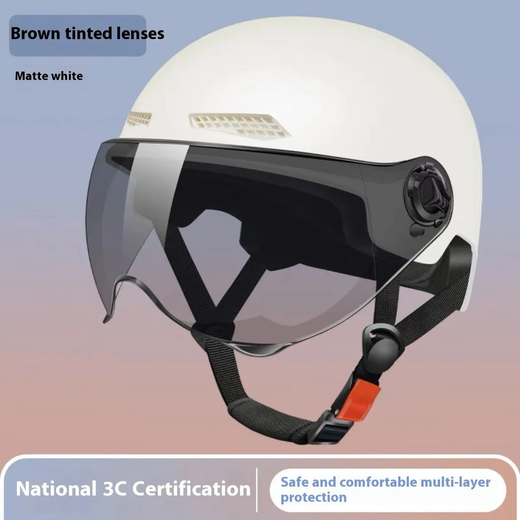3C certified full-face polypropylene motorcycle helmet for electric vehicles, shown in a choice of colours.