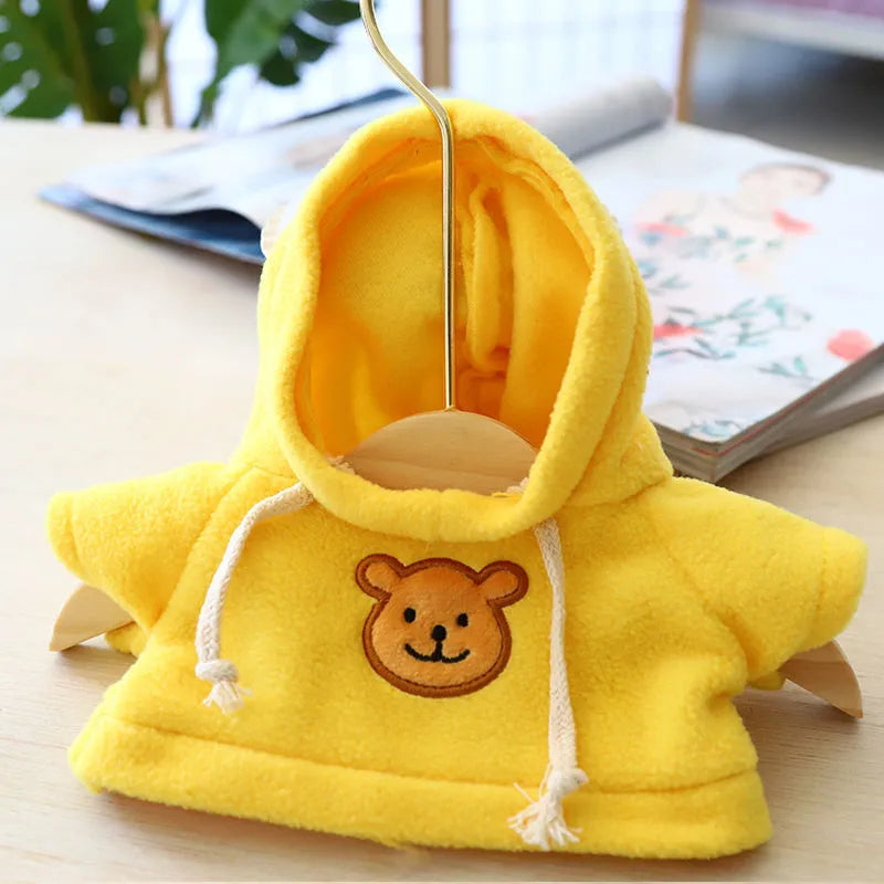 A blue cloth dog hoodie sweater shown next to a grey bear design sweater, illustrating the two available size options.